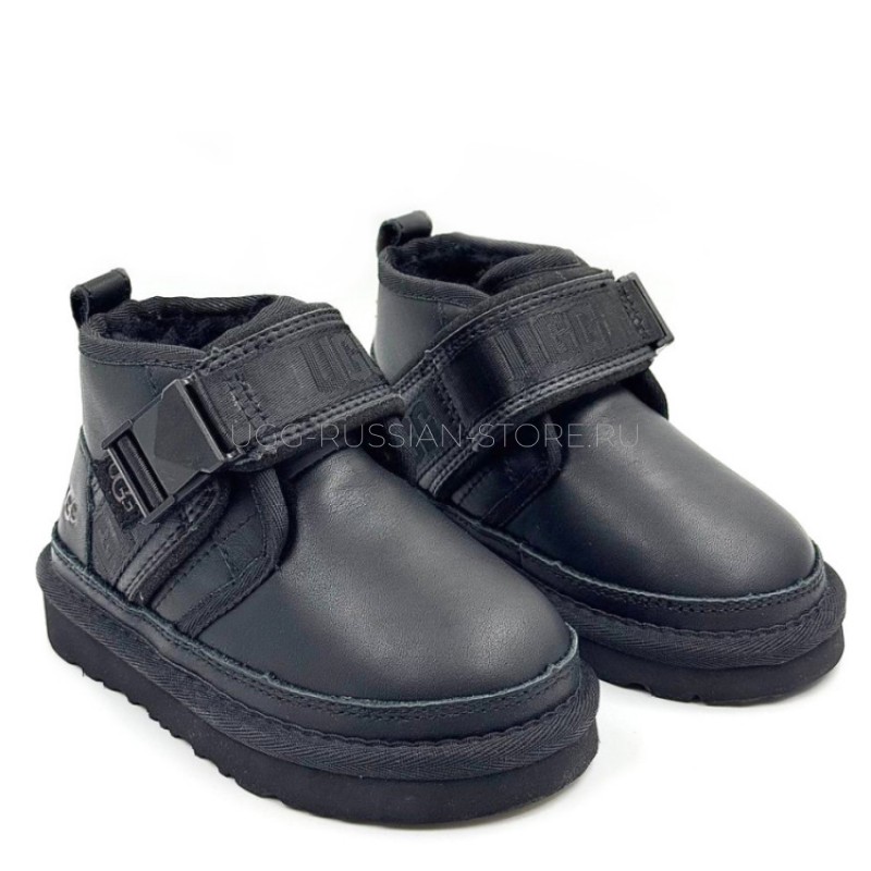UGG Kids Neumel Snapback Leather Black 22